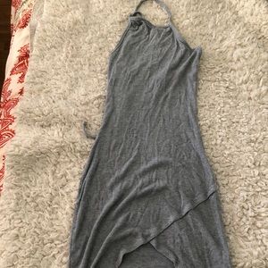 Grey ribbed mini halter dress